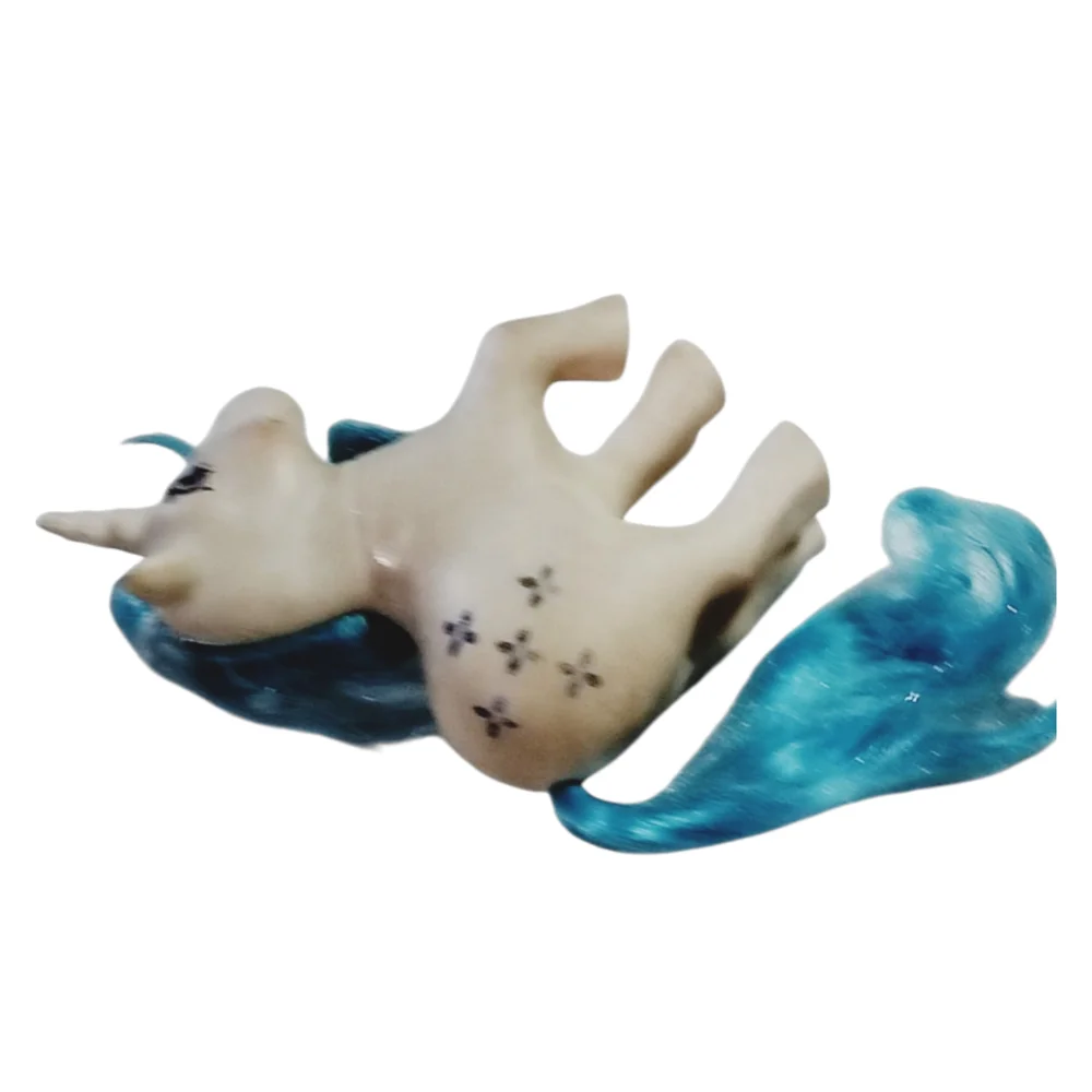 Blue and Cream Unicorn Toy with Blue Mane and Tail.